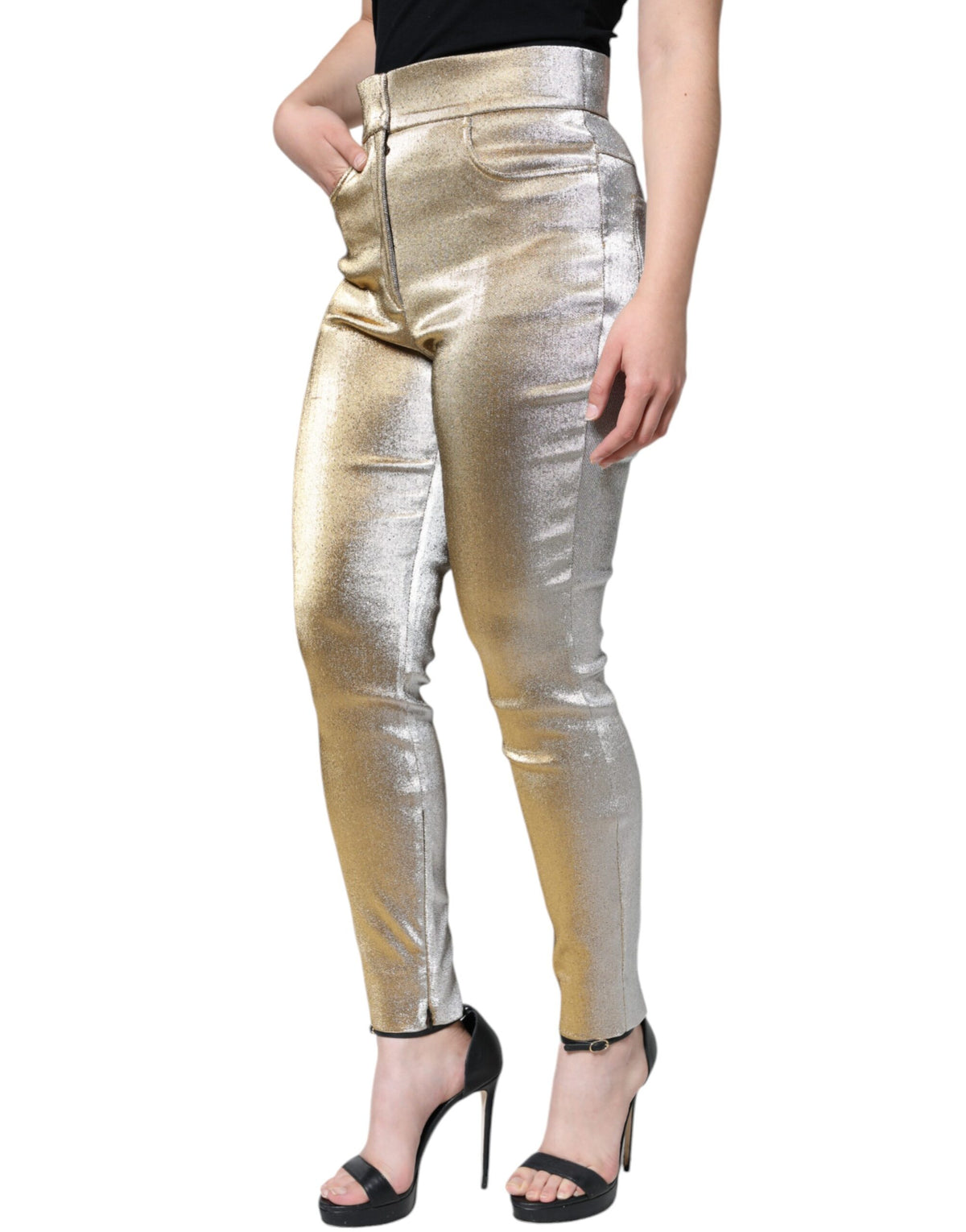 Dolce & Gabbana Metallic Gold High Waist Skinny Women's Pants