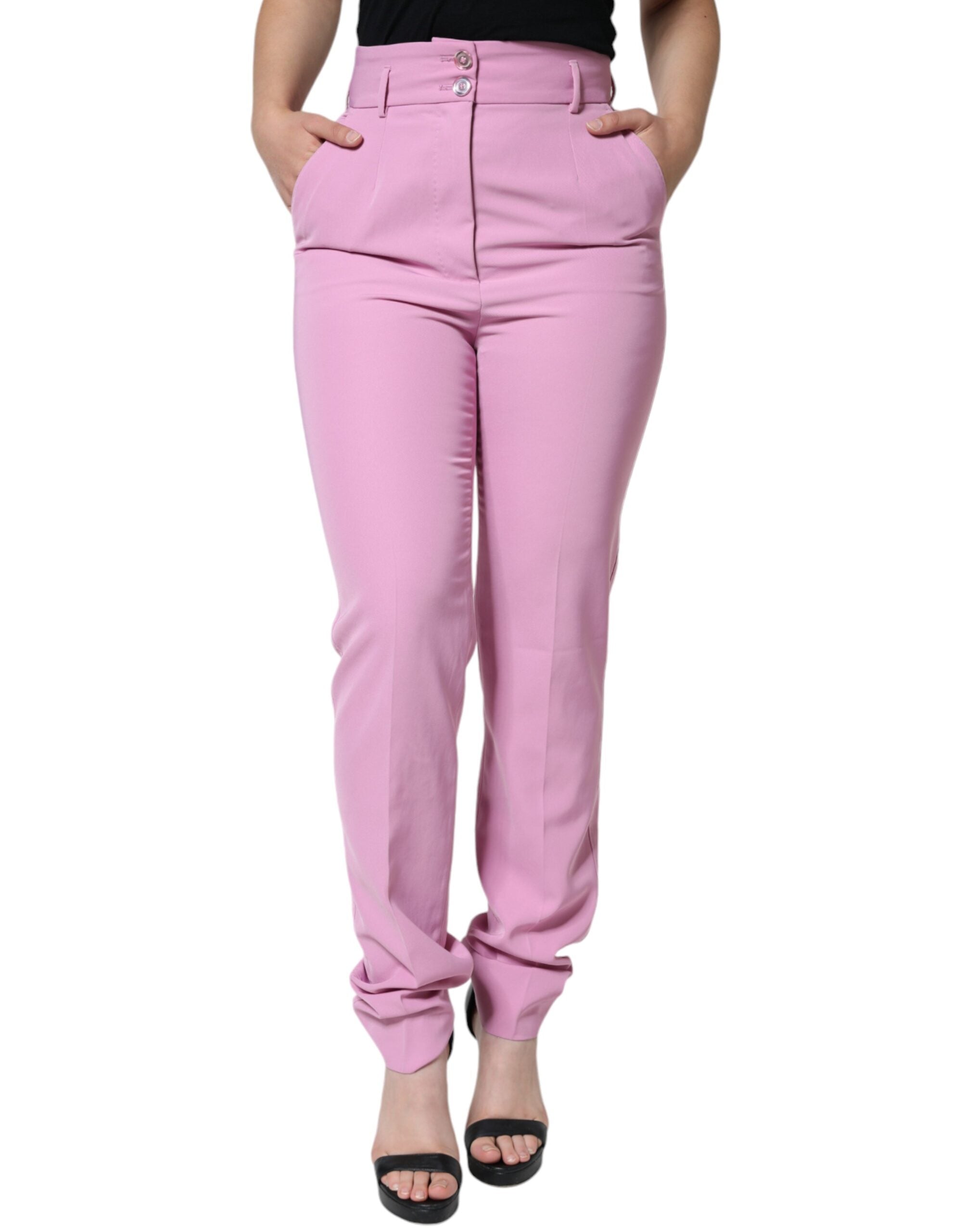 Dolce & Gabbana Pink Polyester High Waist Women Tapered Women's Pants