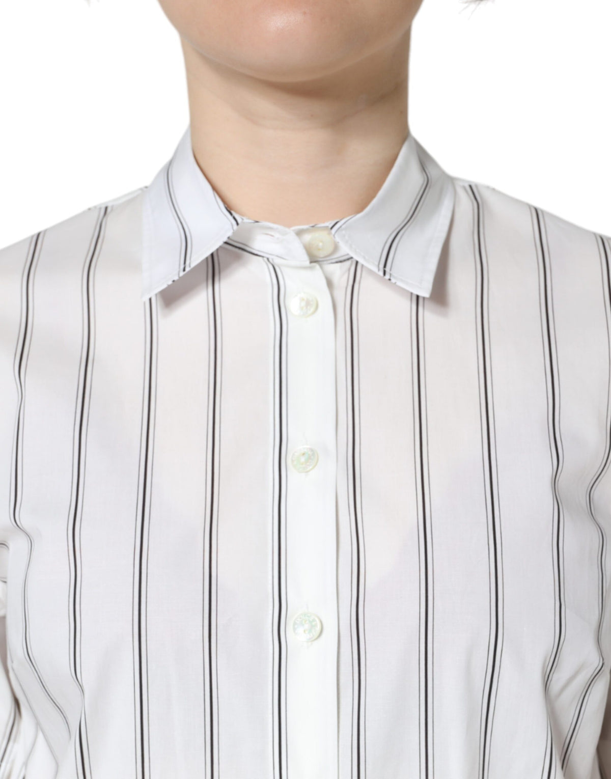 Dolce & Gabbana White Striped Collared Short Sleeve Polo Women's Top