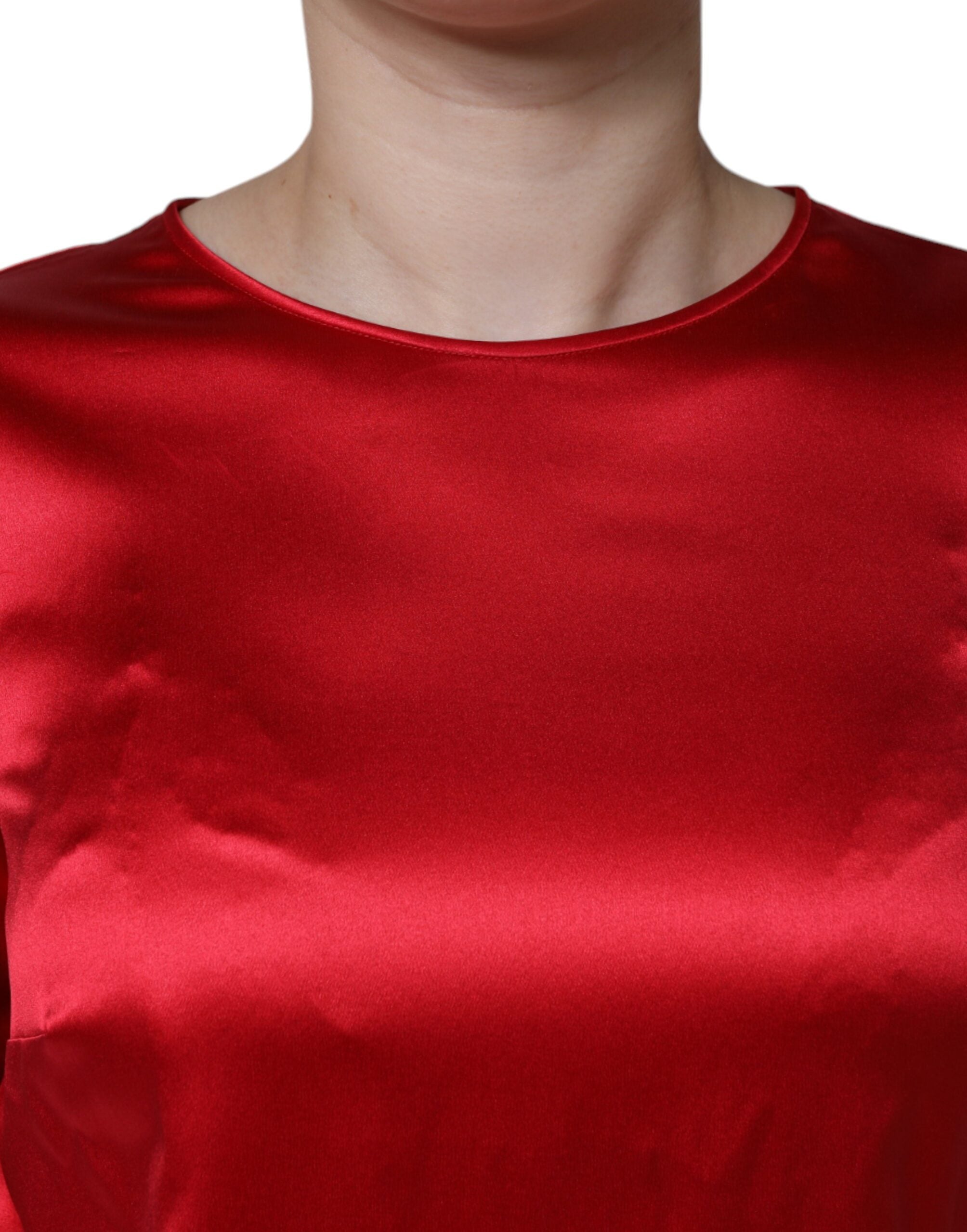 Dolce & Gabbana Red Satin Lace Trim Round Neck Blouse Women's Top (Pre-Owned)