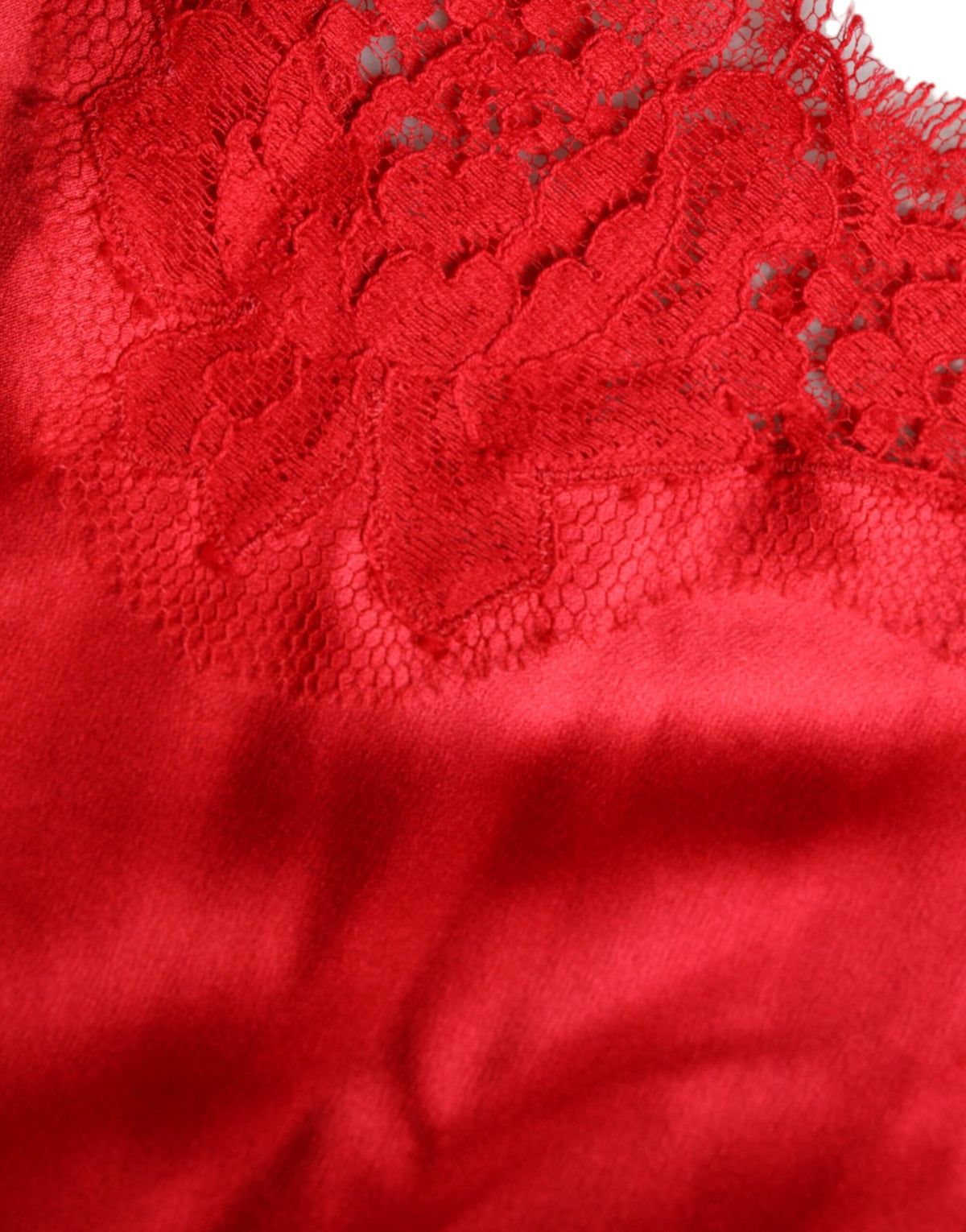 Dolce & Gabbana Red Satin Lace Trim Round Neck Blouse Women's Top (Pre-Owned)