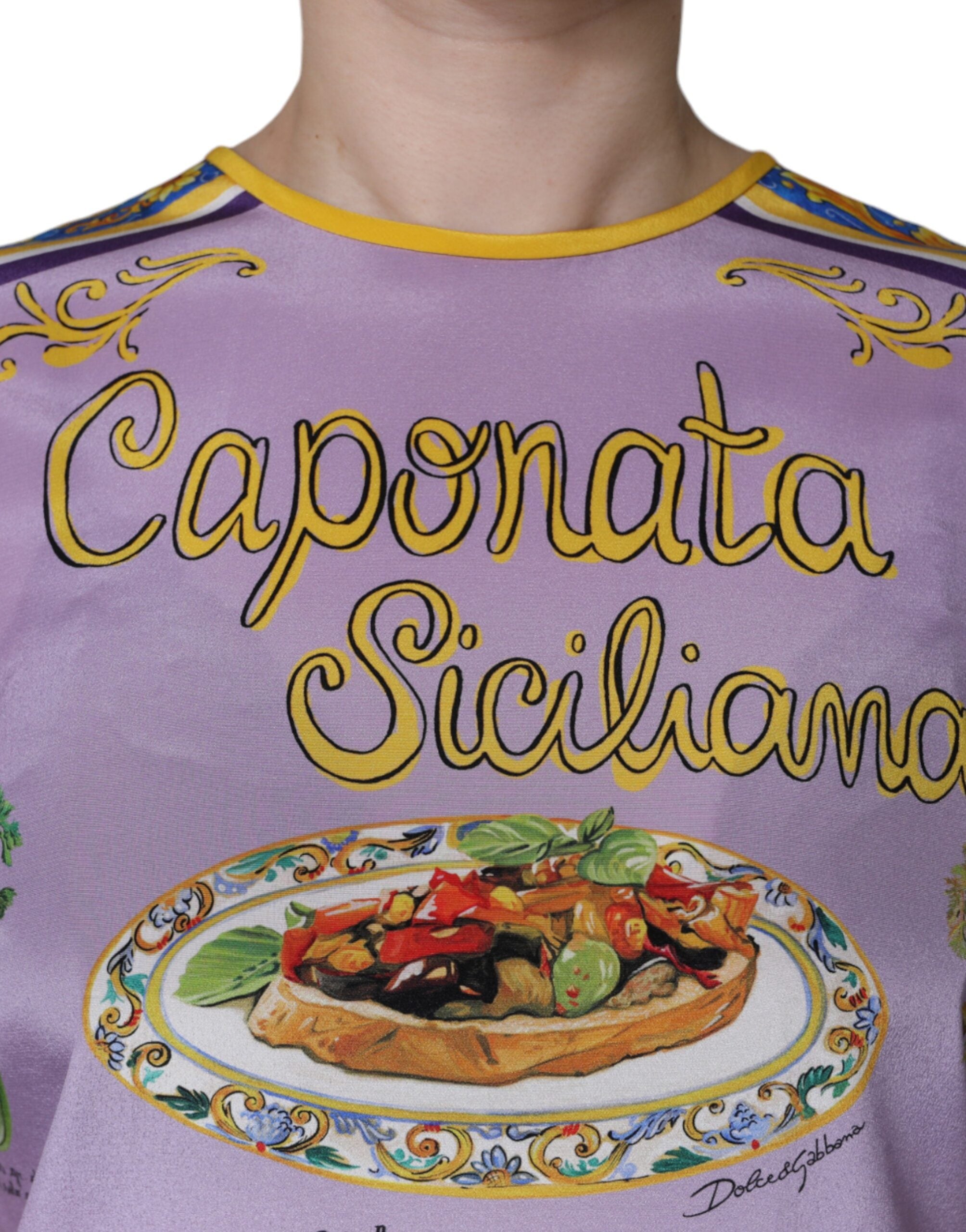 Dolce & Gabbana Purple Silk Caponata Siciliana Print Tank Women's Top