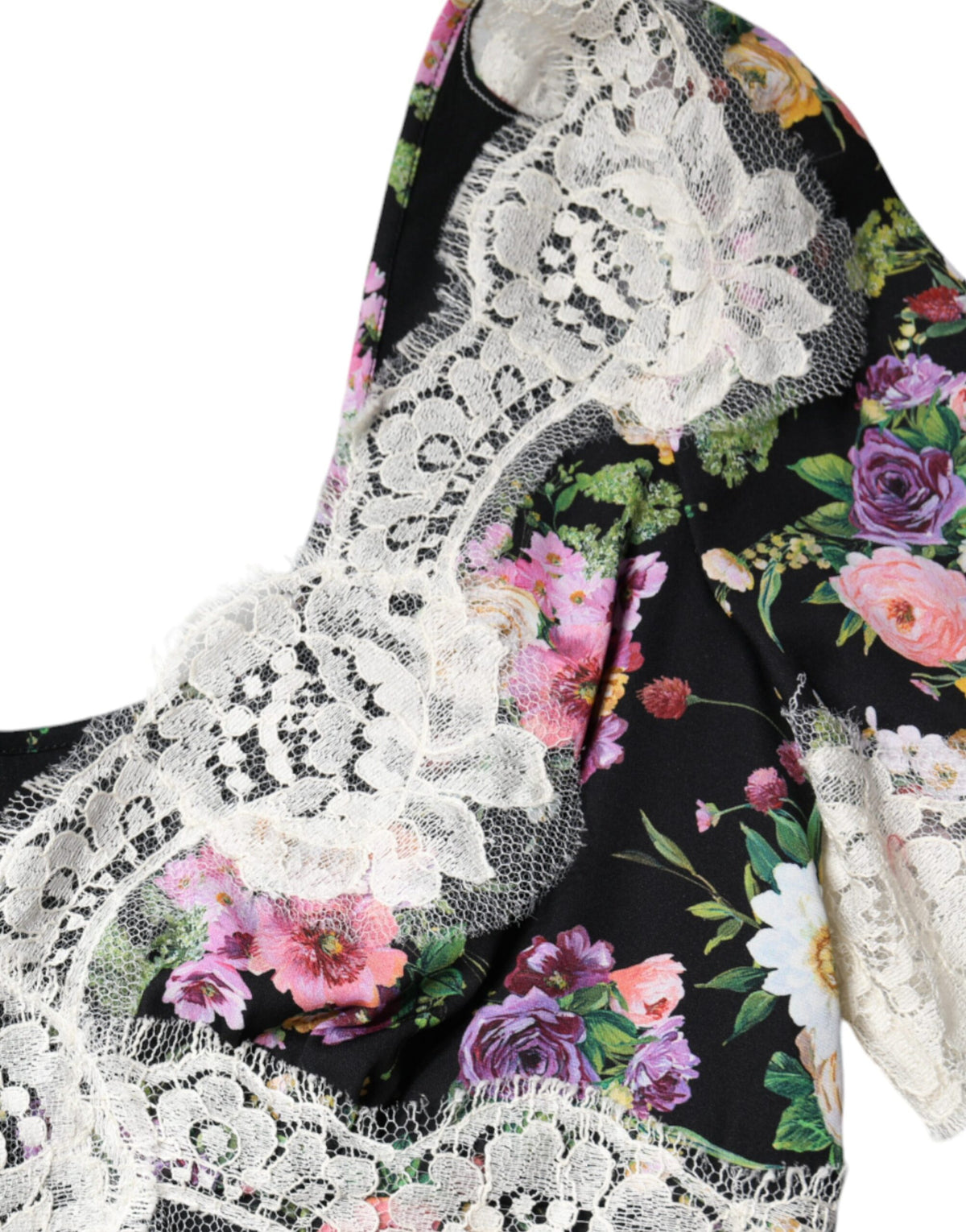 Dolce & Gabbana Black Floral Lace Short Sleeves Blouse Women's Top