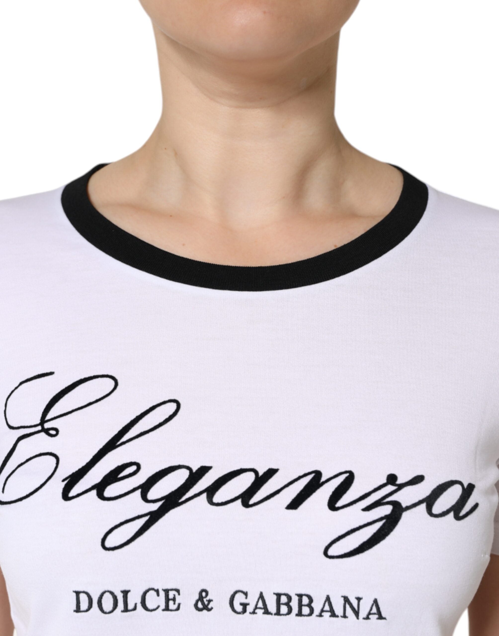 Dolce & Gabbana White Eleganza Print Cotton Short Sleeves Women's T-shirt