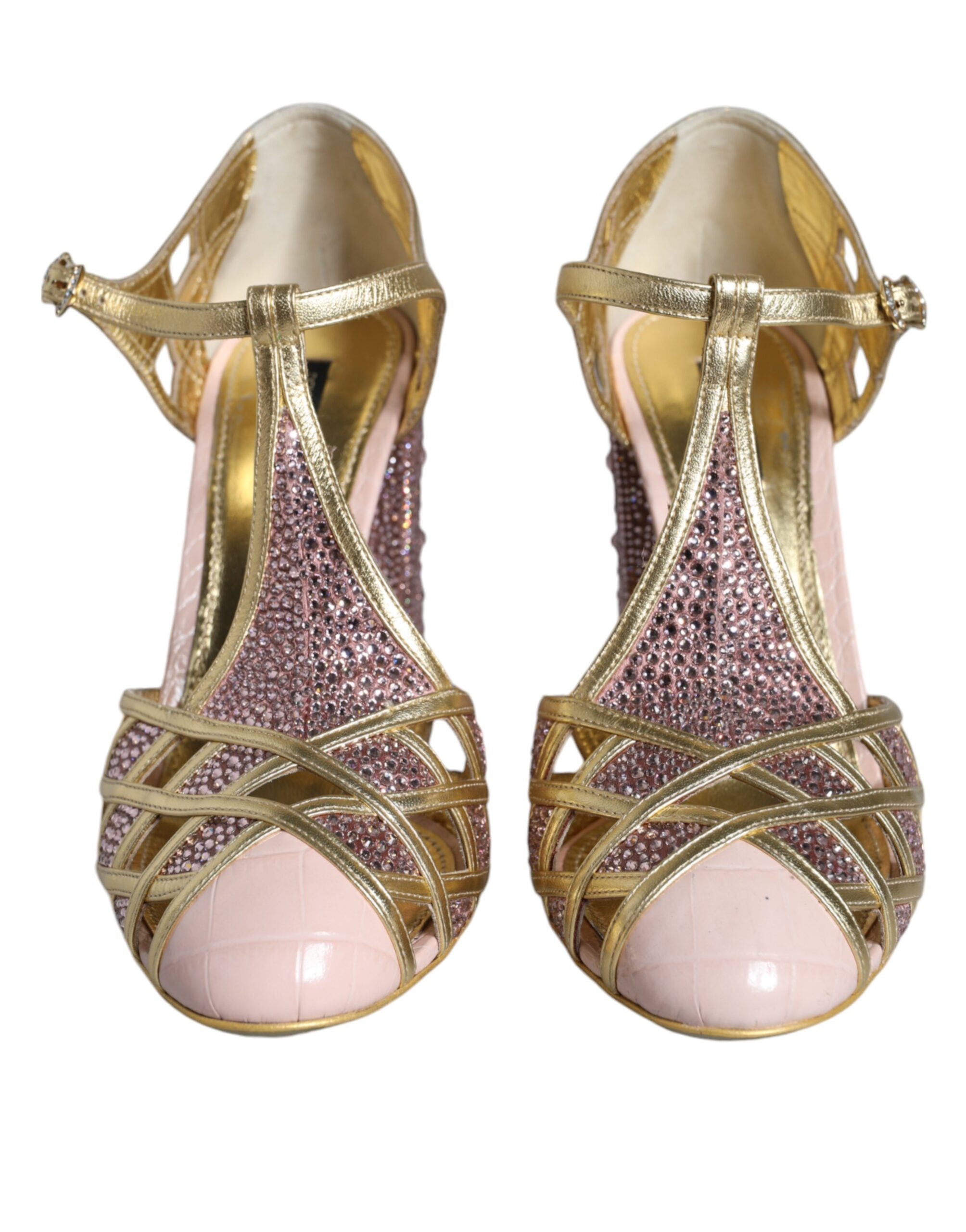Dolce & Gabbana Pink Strass Crystals T-strap Sandals Women's Shoes (Pre-Owned)