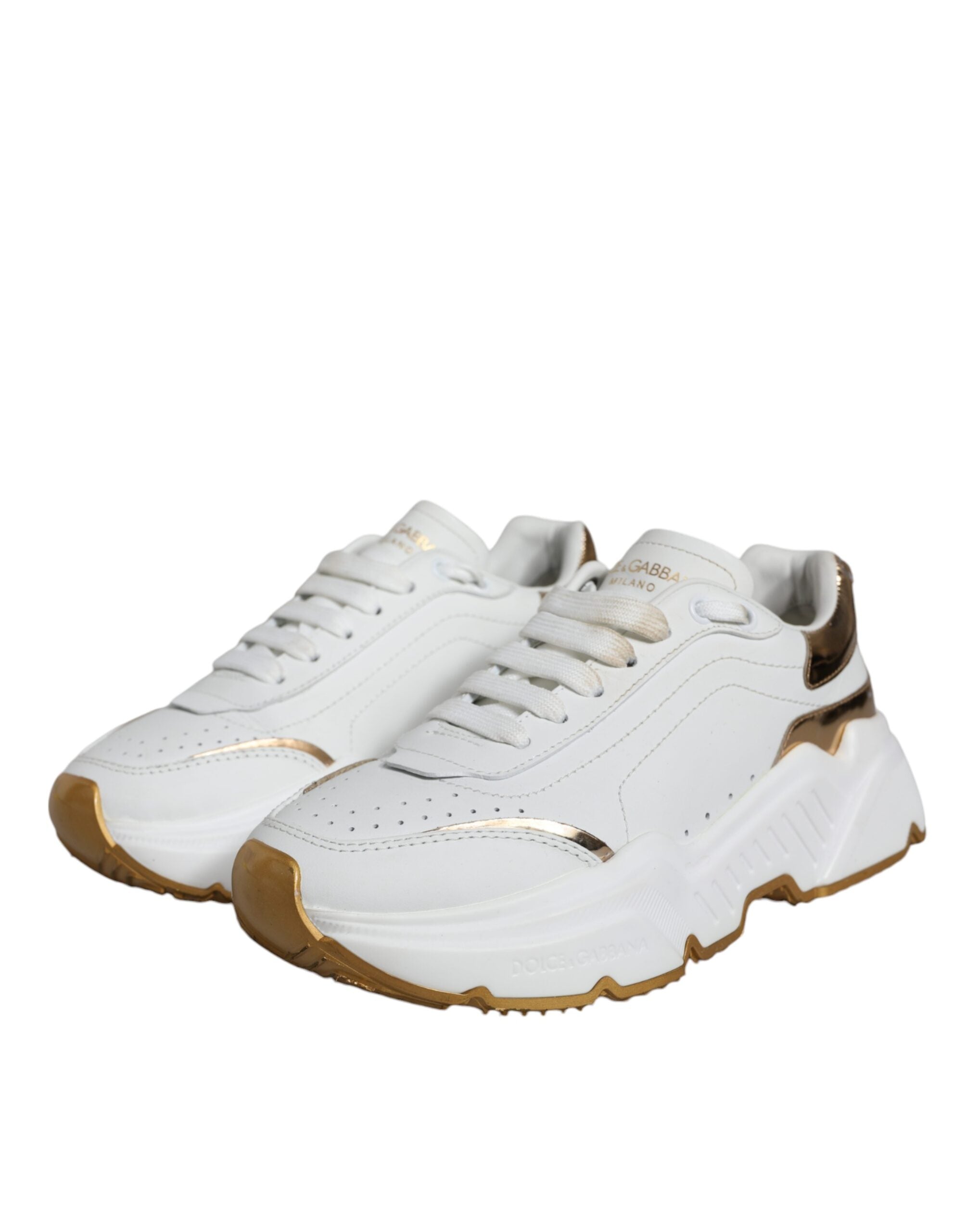 Dolce & Gabbana White Gold DAYMASTER Leather Sneakers Women's Shoes (Pre-Owned)