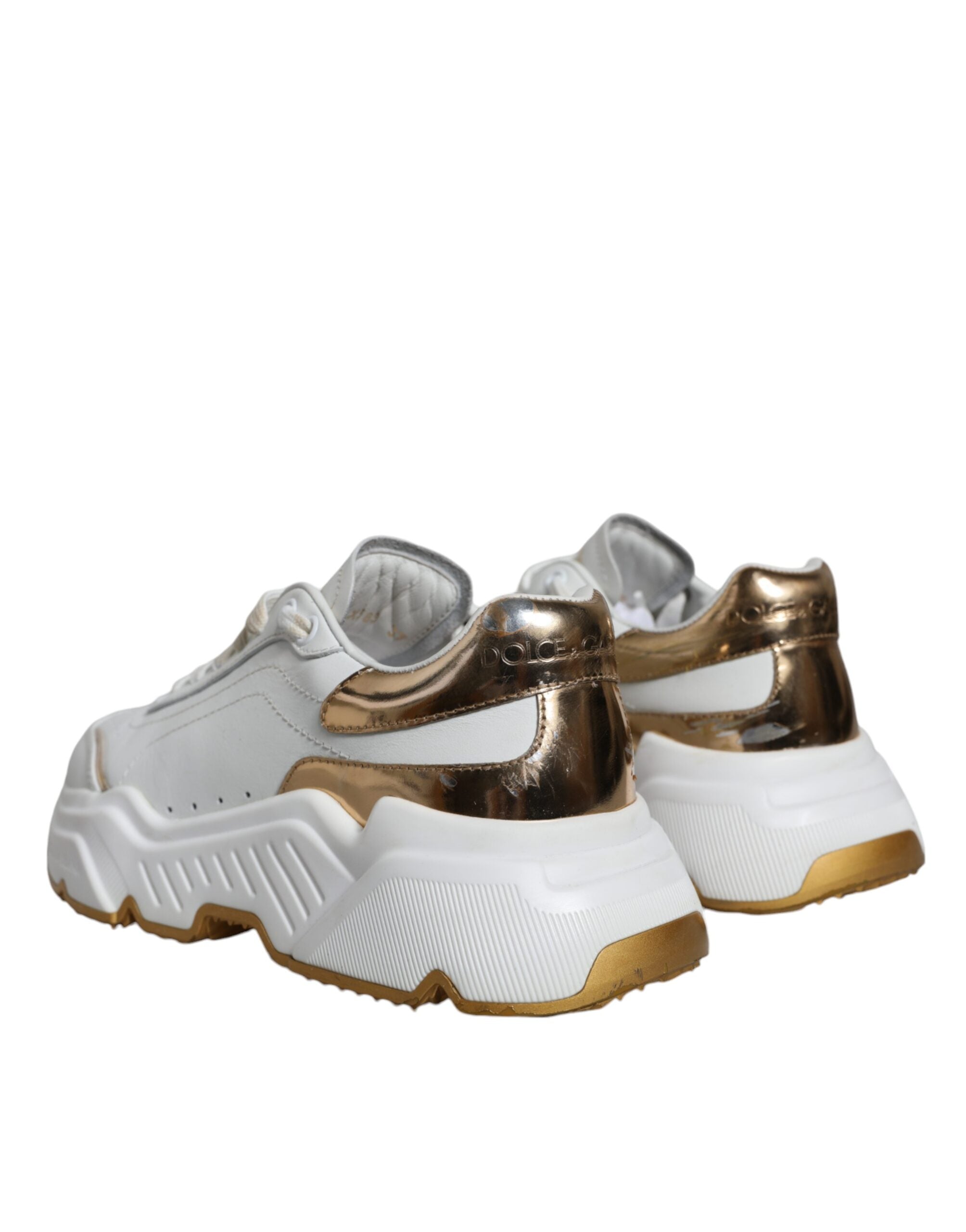 Dolce & Gabbana White Gold DAYMASTER Leather Sneakers Women's Shoes (Pre-Owned)