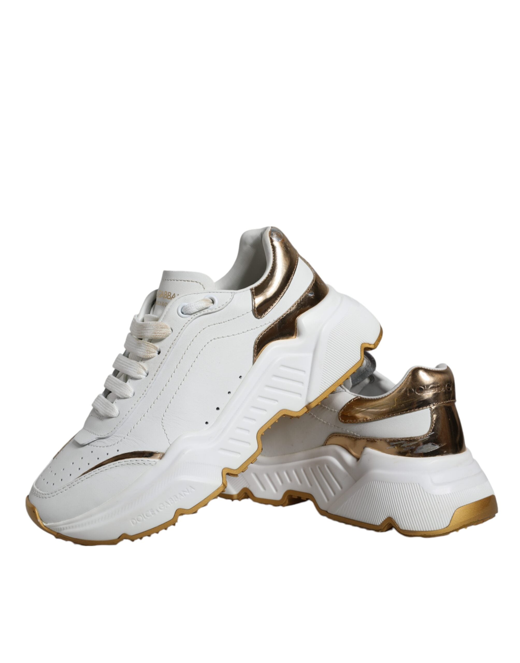 Dolce & Gabbana White Gold DAYMASTER Leather Sneakers Women's Shoes (Pre-Owned)