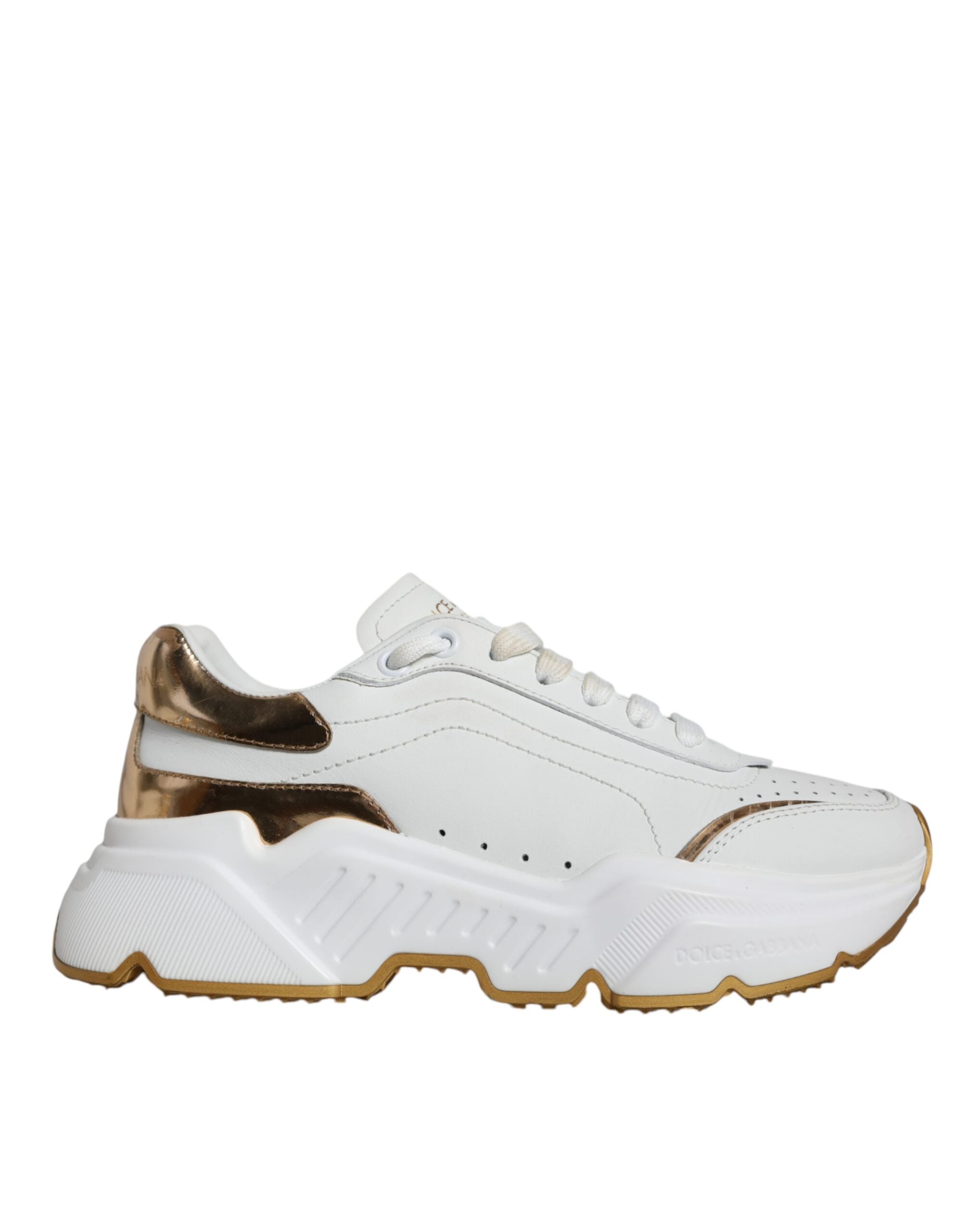 Dolce & Gabbana White Gold DAYMASTER Leather Sneakers Women's Shoes (Pre-Owned)