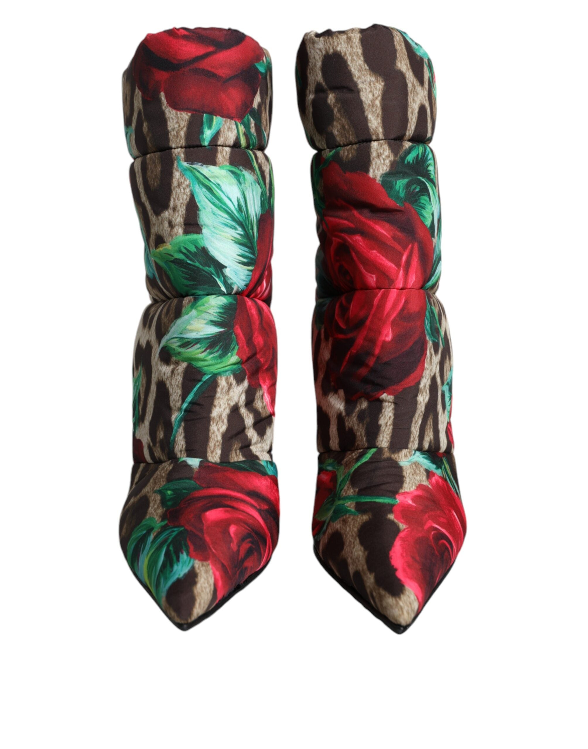 Dolce & Gabbana Multicolor Leopard Rose Mid Calf Boots Women's Shoes