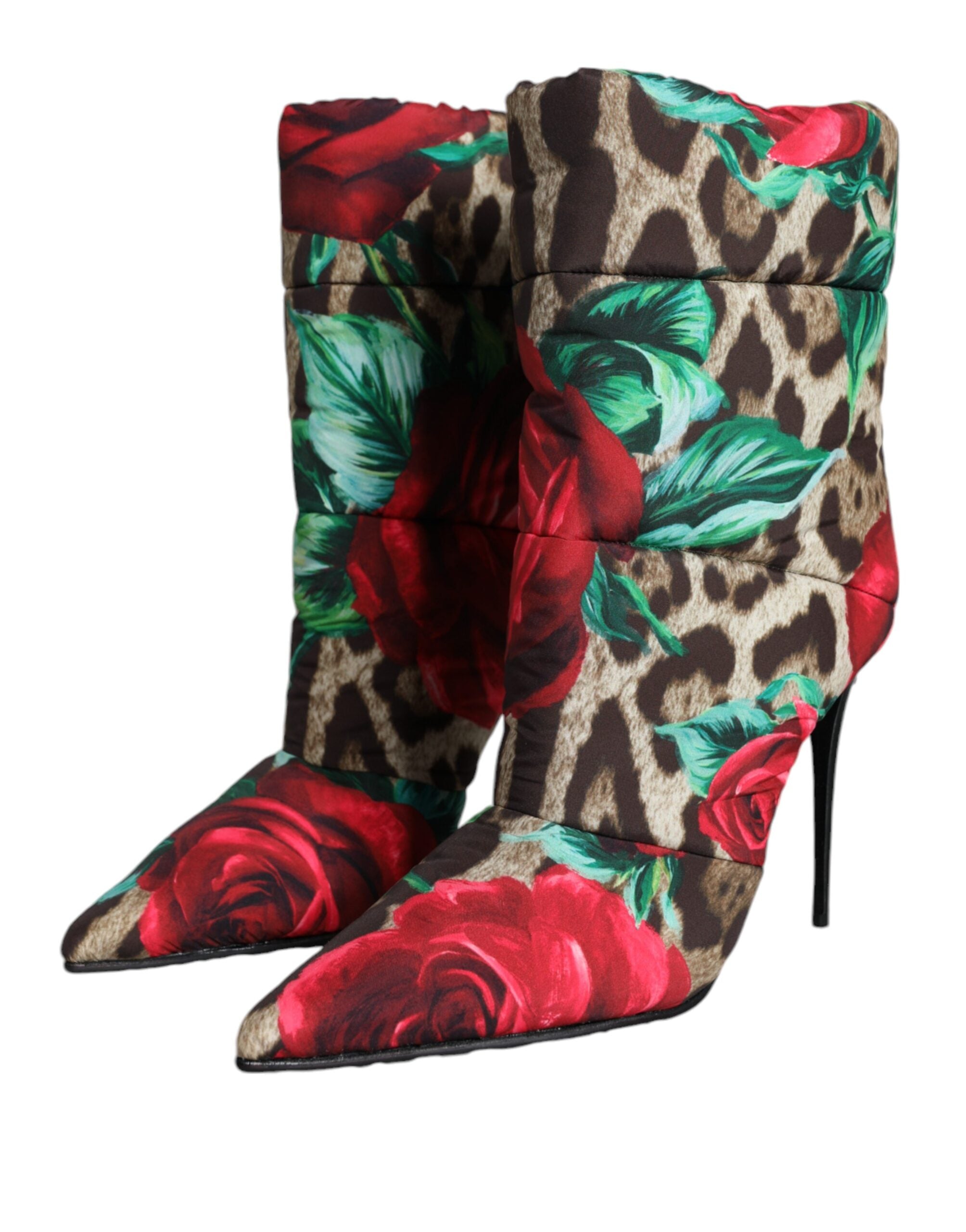 Dolce & Gabbana Multicolor Leopard Rose Mid Calf Boots Women's Shoes