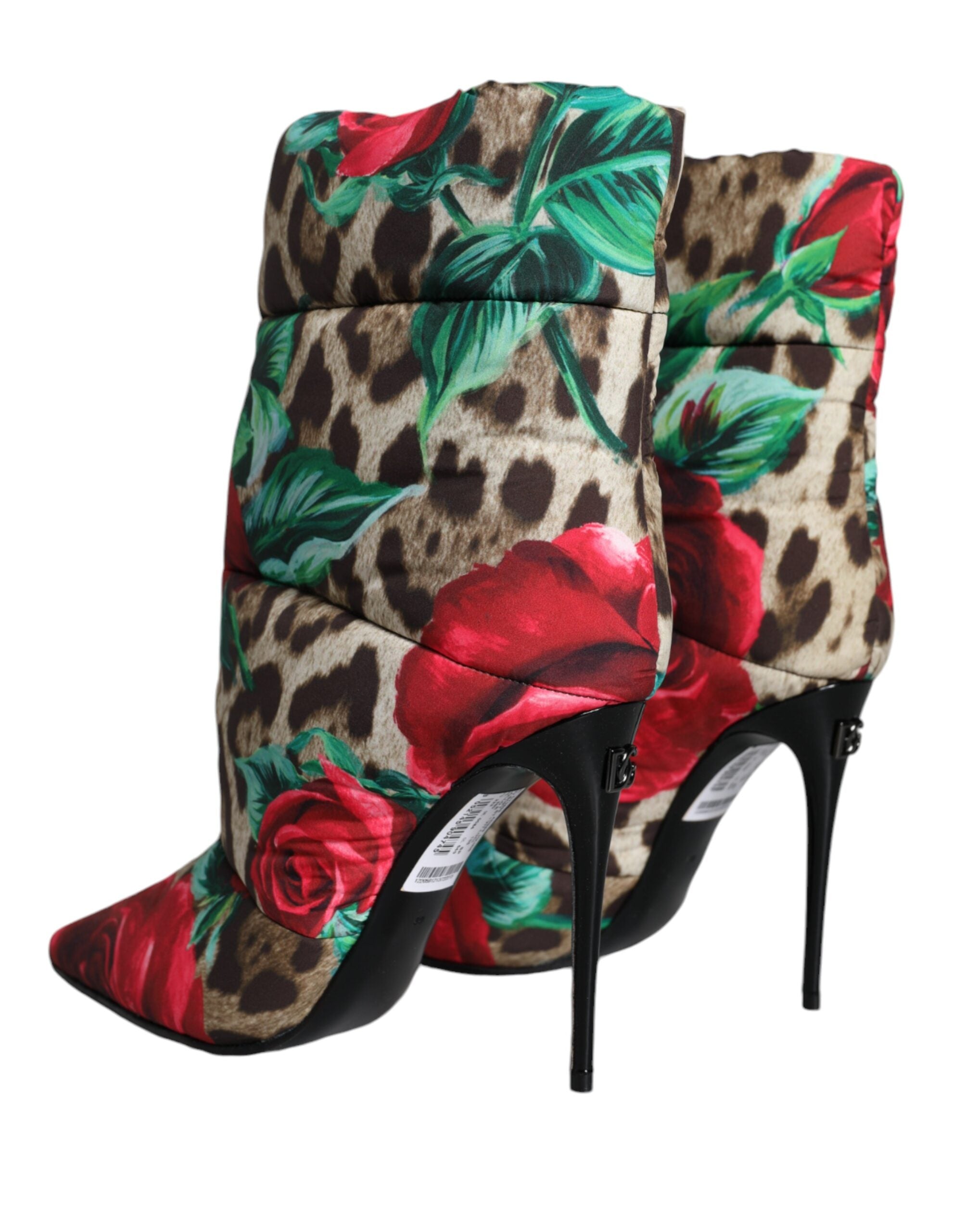 Dolce & Gabbana Multicolor Leopard Rose Mid Calf Boots Women's Shoes