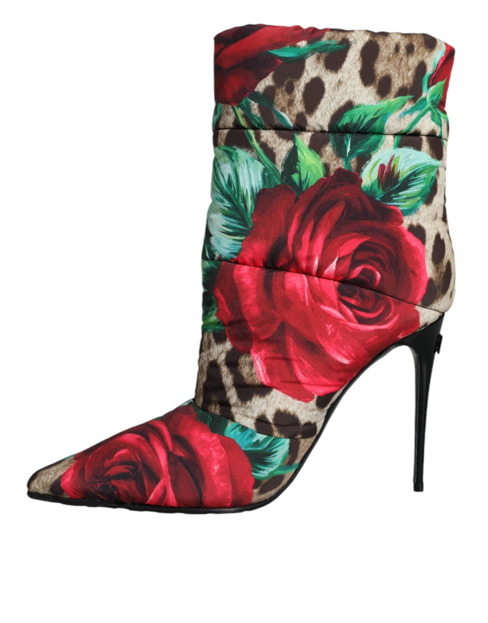 Dolce & Gabbana Multicolor Leopard Rose Mid Calf Boots Women's Shoes