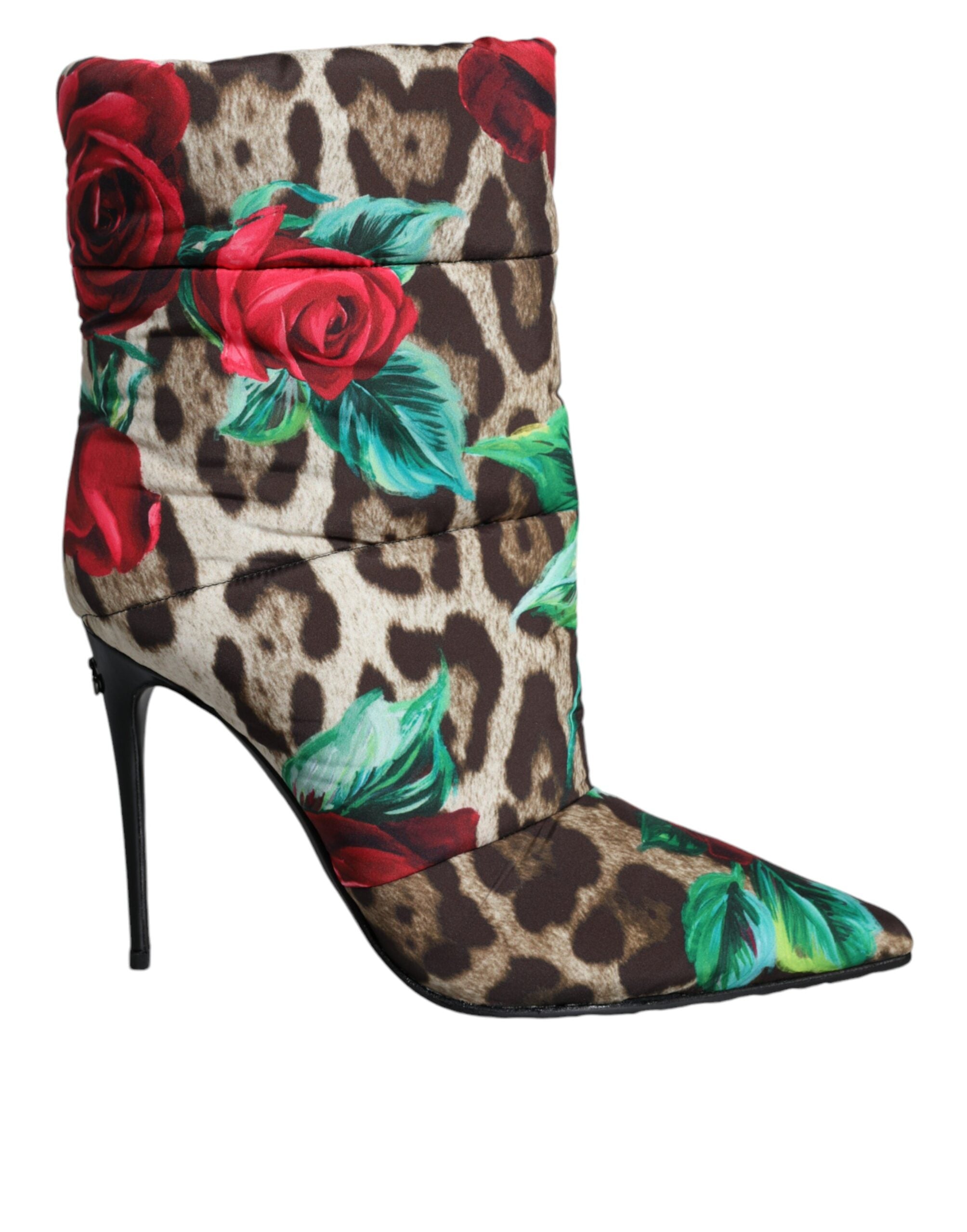 Dolce & Gabbana Multicolor Leopard Rose Mid Calf Boots Women's Shoes