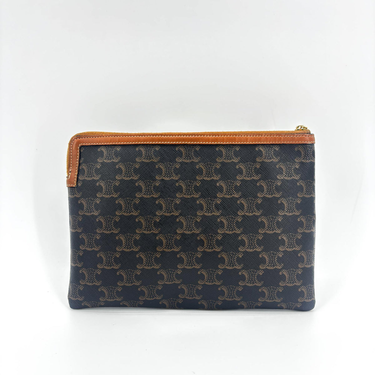 Celine Logo Zip Wristlet Triomphe Coated Canvas Black Canvas Clutche & Pouche Bag (Pre-Owned)