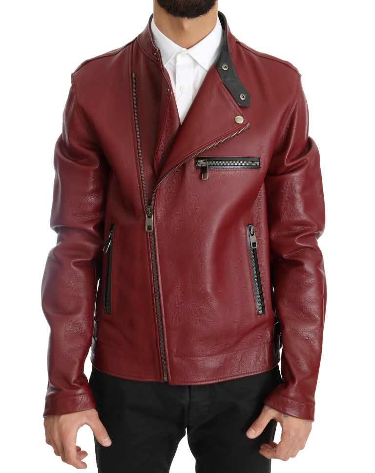 Dolce & Gabbana Radiant Red Leather Biker Motorcycle Men's Jacket