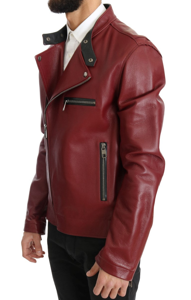 Dolce & Gabbana Radiant Red Leather Biker Motorcycle Men's Jacket