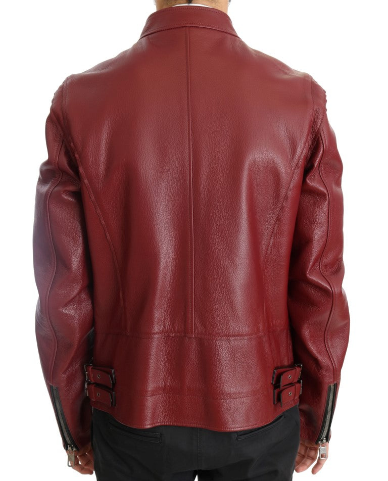 Dolce & Gabbana Radiant Red Leather Biker Motorcycle Men's Jacket