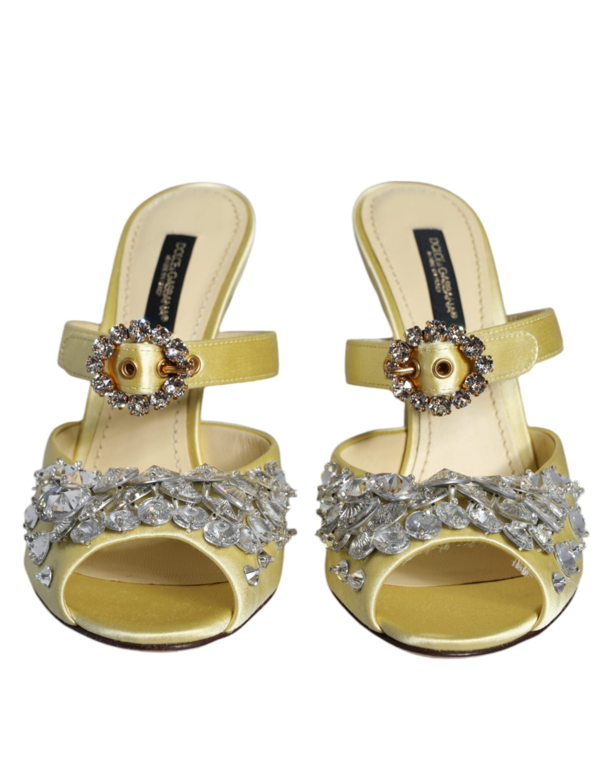 Dolce & Gabbana Yellow Mary Janes Satin Crystal Sandals Women's Shoes