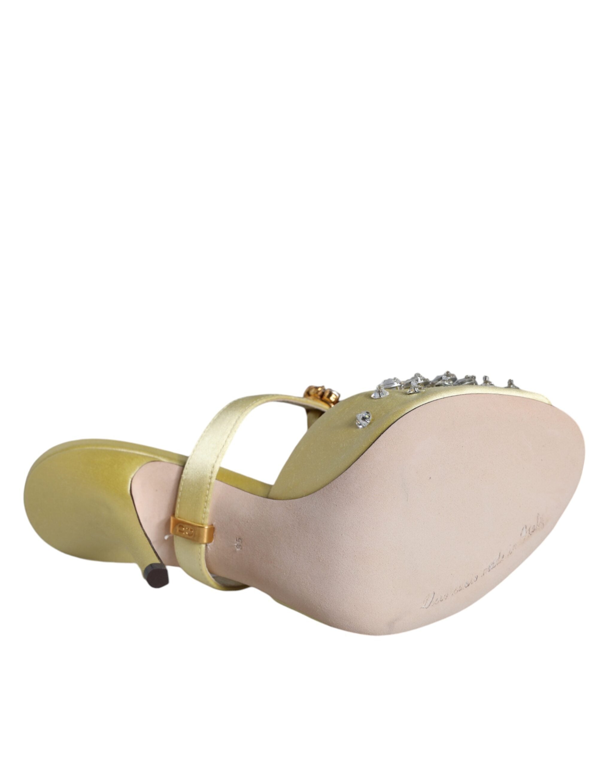 Dolce & Gabbana Yellow Mary Janes Satin Crystal Sandals Women's Shoes