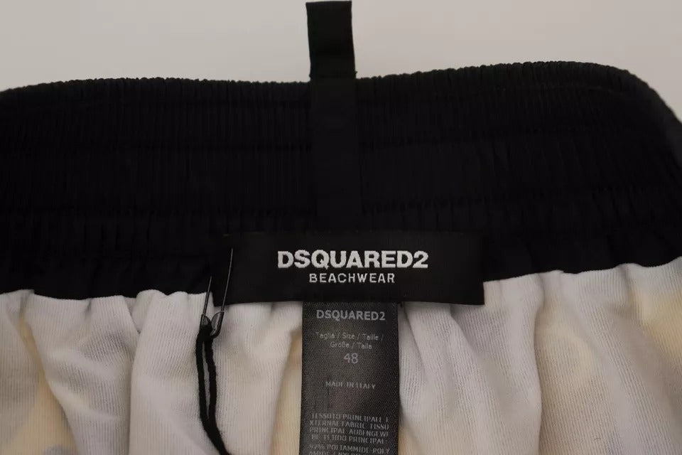 Dsquared² Yellow Black Printed Nylon Beachwear Shorts Men's Swimwear