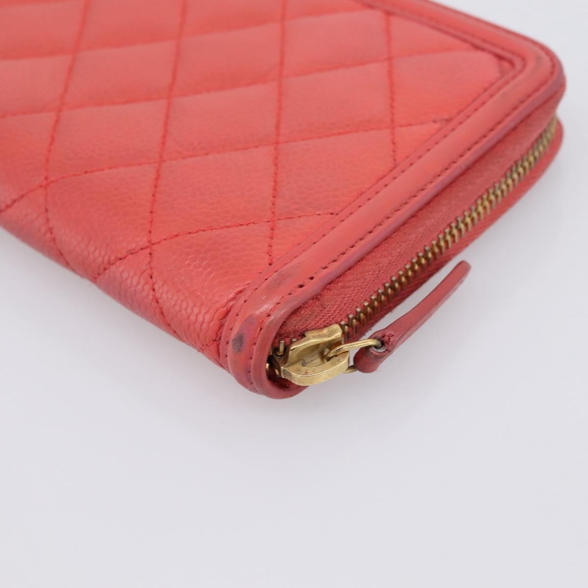 Chanel Filigree Zip Around Quilted Caviar Orange Calfskin Wallets Accessory (Pre-Owned)