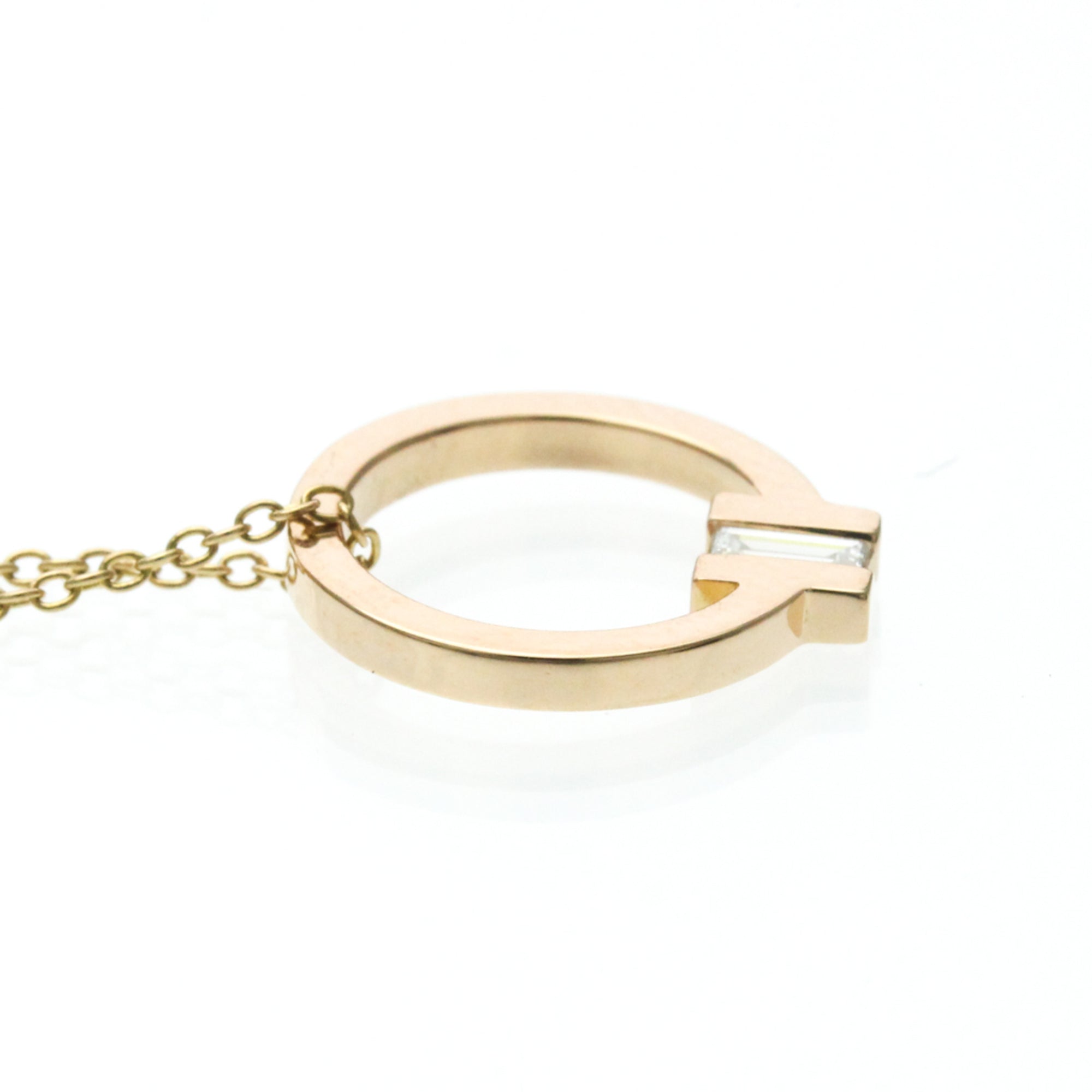 Tiffany & Co. T Circle Pendant 18K Rose Gold With Diamond Gold Pink_Gold Necklace Jewelry (Pre-Owned)