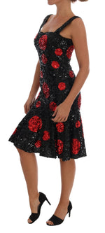 Dolce & Gabbana Black Red Polka Sequined Shift Women's Dress