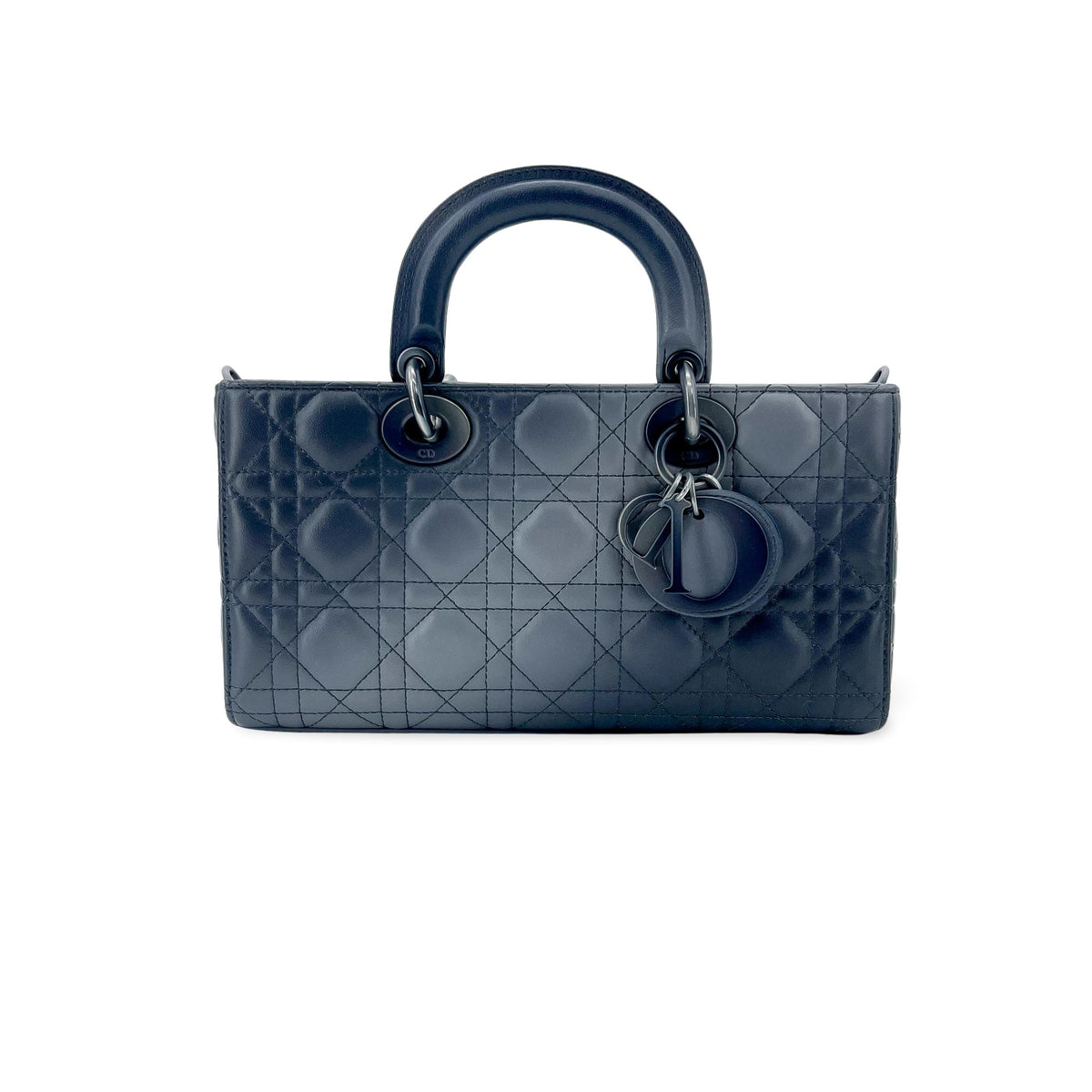 Christian Dior Lady D-Joy Cannage Quilt Lambskin Navy Leather Handbag (Pre-Owned)