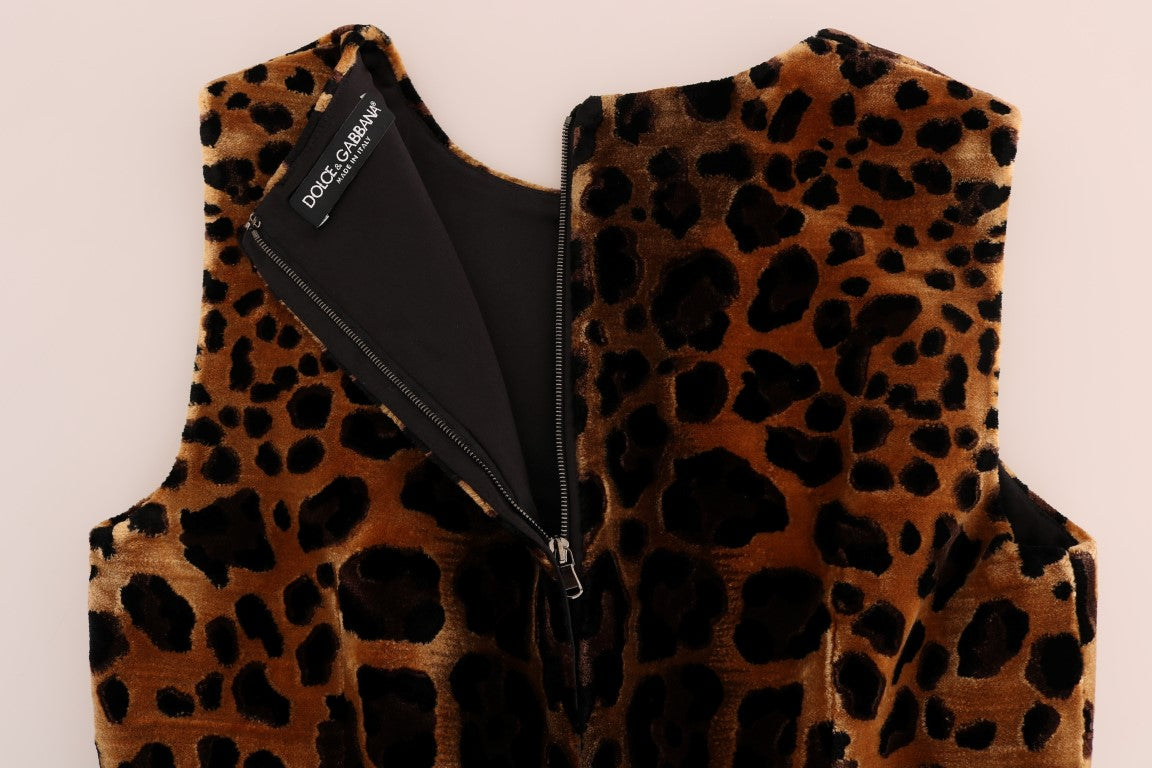 Dolce & Gabbana Brown Leopard Print Silk Sheath Women's Dress