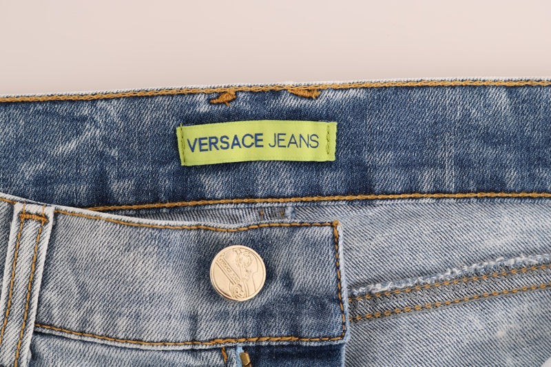 Versace Jeans Chic Light Blue Torn Slim Fit Women's Jeans