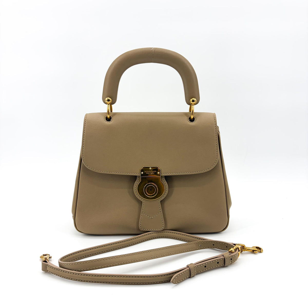 Burberry Dk88 Top Handle Leather Beige Leather Handbag (Pre-Owned)
