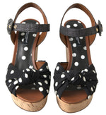 Dolce & Gabbana Black  Wedges Polka Dotted Ankle Strap Shoes Women's Sandals