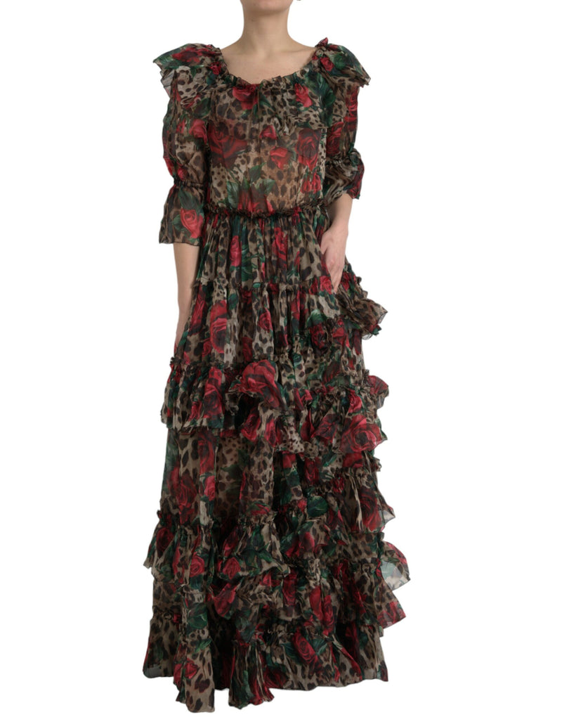 Dolce & Gabbana Ethereal Floral &amp; Leopard Print Maxi Women's Gown