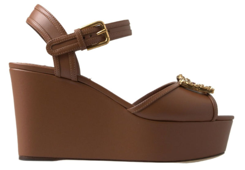 Dolce & Gabbana Chic Brown Leather Ankle Strap Women's Wedges