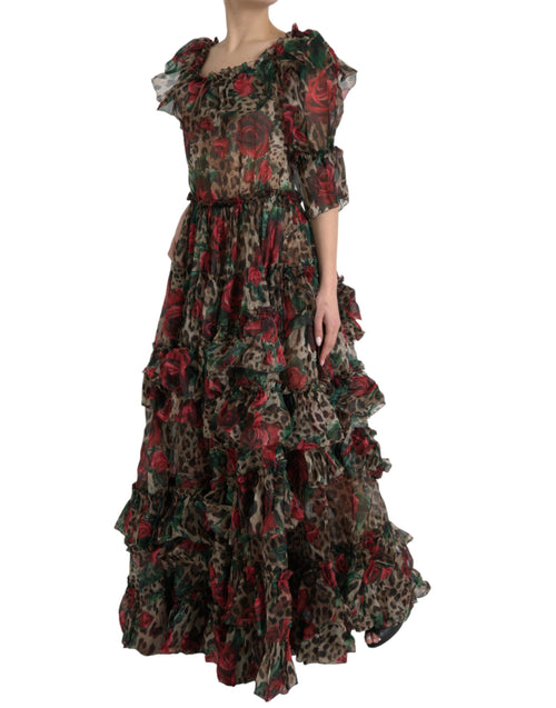 Dolce & Gabbana Ethereal Floral &amp; Leopard Print Maxi Women's Gown