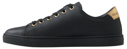 Dolce & Gabbana Black Gold Leather Classic Women's Sneakers