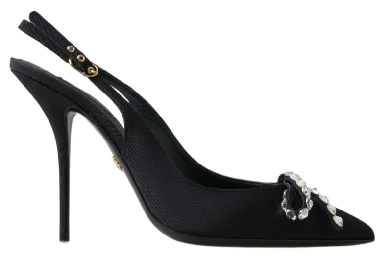 Dolce & Gabbana Embellished Black Slingback Heels Women's Pumps