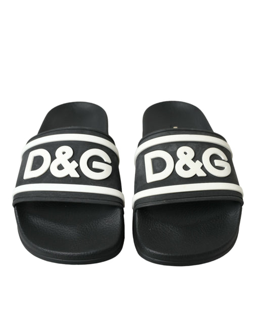 Dolce & Gabbana Black Rubber Beachwear Slippers Sandals Women's Shoes