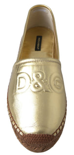 Dolce & Gabbana Gold Leather D&amp;G Loafers Flats Espadrille Women's Shoes