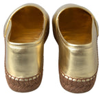Dolce & Gabbana Gold Leather D&amp;G Loafers Flats Espadrille Women's Shoes