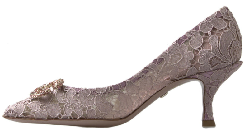 Dolce & Gabbana Pink Floral Lace DG Crystal Pumps Women's Shoes