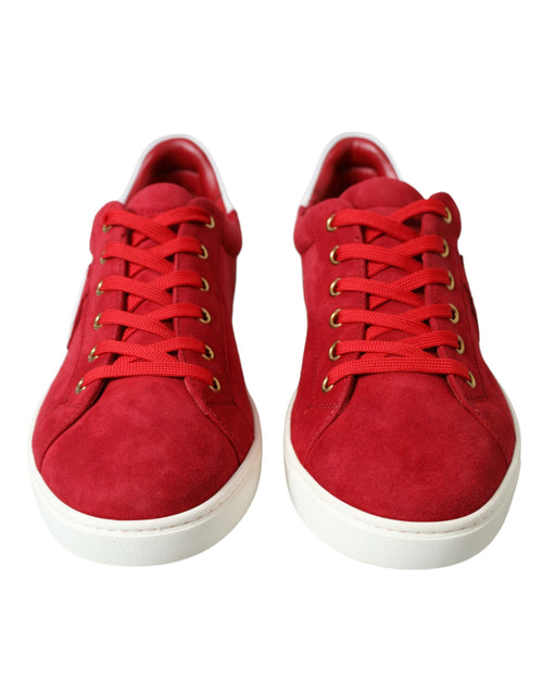 Dolce & Gabbana Elegant Red & White Leather Men's Sneakers