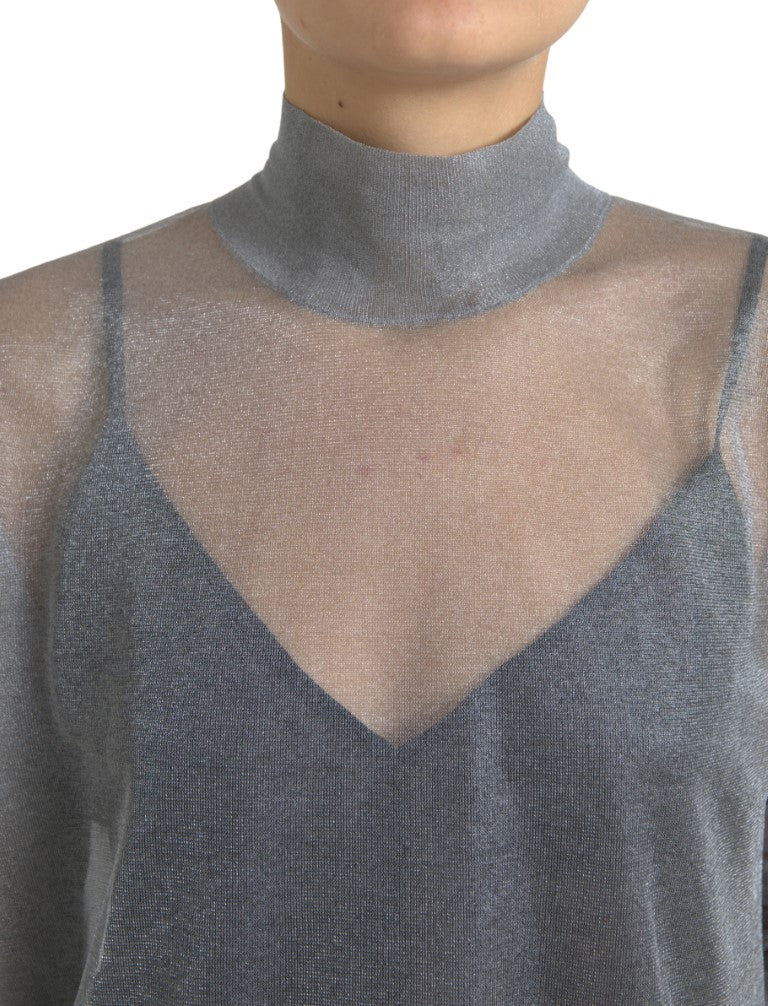 Dolce & Gabbana Gray Mesh Turtleneck Long Sleeve Blouse Women's Top