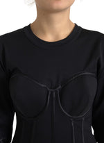 Dolce & Gabbana Black Cotton Corset Short Sleeves Tee Women's Top
