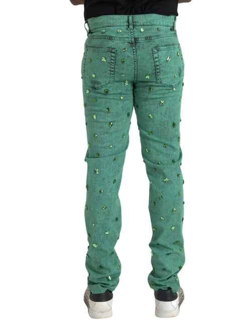 Dolce & Gabbana Green Crystals Cotton Stretch Slim Men's Jeans