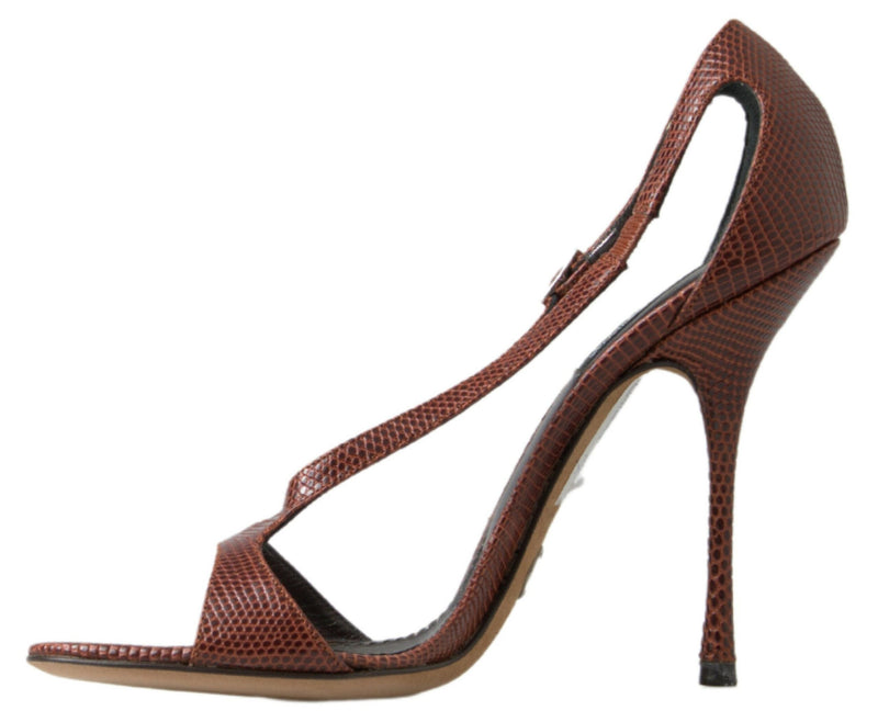 Dolce & Gabbana Brown Leather High Heels Sandals Women's Shoes
