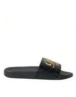 Dolce & Gabbana Elegant Black and Gold Leather Women's Slides