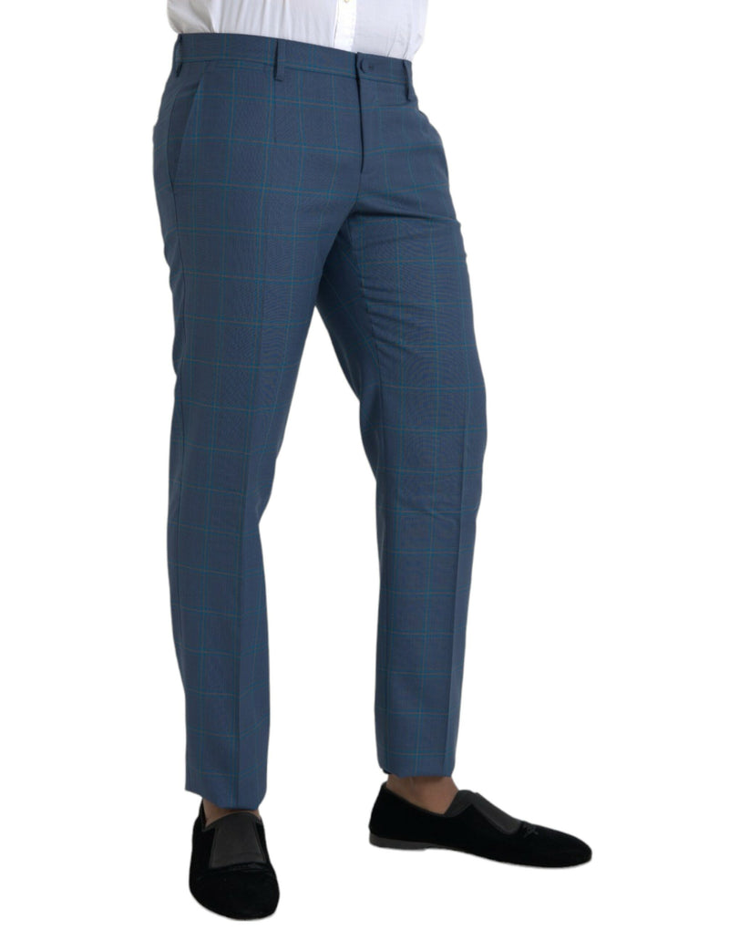 Dolce & Gabbana Blue Checkered Wool Men Dress Men's Pants