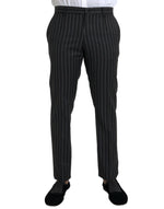 Dolce & Gabbana Black Striped Wool Skinny Dress Men's Pants